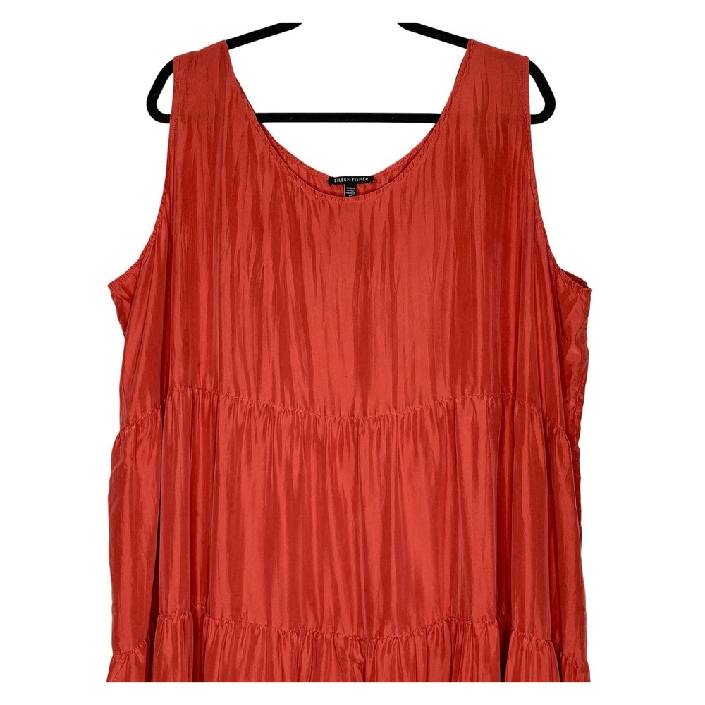 Eileen Fisher Crushed Silk Tier Ruffle Maxi Dress 3X Coastal Capsule Beach Layer - Picture 4 of 10